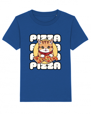 Cute kawaii cat eating pizza Majorelle Blue