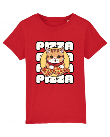 Cute kawaii cat eating pizza Red