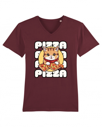 Cute kawaii cat eating pizza Burgundy