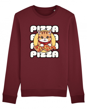 Cute kawaii cat eating pizza Burgundy