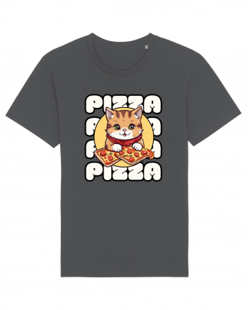 Cute kawaii cat eating pizza Anthracite