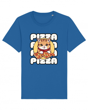 Cute kawaii cat eating pizza Royal Blue