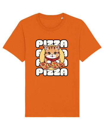 Cute kawaii cat eating pizza Bright Orange