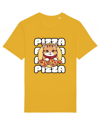 Cute kawaii cat eating pizza Spectra Yellow