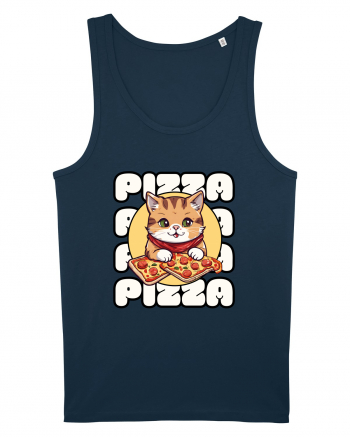 Cute kawaii cat eating pizza Navy