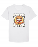 Cute kawaii cat eating pizza Tricou mânecă scurtă guler larg Bărbat Skater