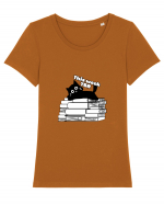 Bookish cat Tricou mânecă scurtă guler larg fitted Damă Expresser