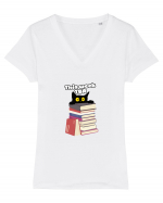 Bookish cat Tricou mânecă scurtă guler V Damă Evoker