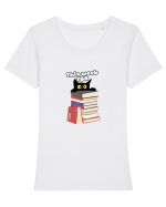 Bookish cat Tricou mânecă scurtă guler larg fitted Damă Expresser