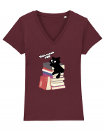 Bookish cat Tricou mânecă scurtă guler V Damă Evoker