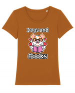 Kawaii Dog Reading A Book Tricou mânecă scurtă guler larg fitted Damă Expresser