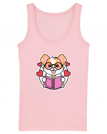 Kawaii Dog Reading A Book Cotton Pink