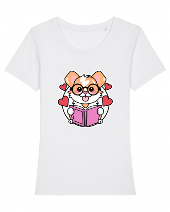 Kawaii Dog Reading A Book White