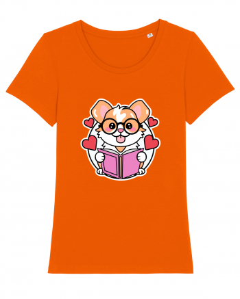 Kawaii Dog Reading A Book Bright Orange