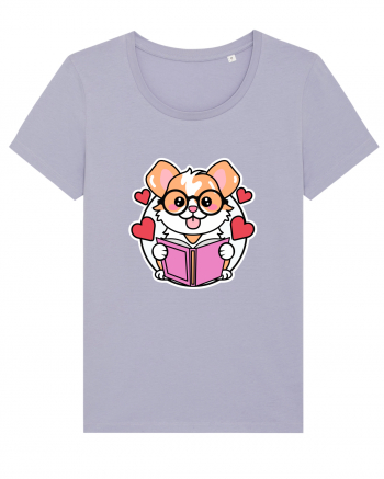 Kawaii Dog Reading A Book Lavender