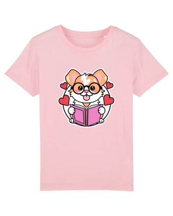 Kawaii Dog Reading A Book Cotton Pink