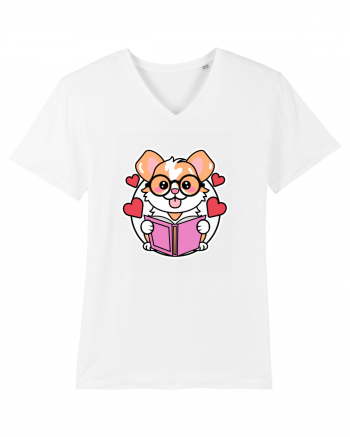 Kawaii Dog Reading A Book White