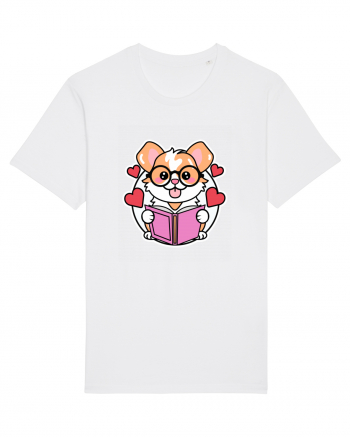 Kawaii Dog Reading A Book White