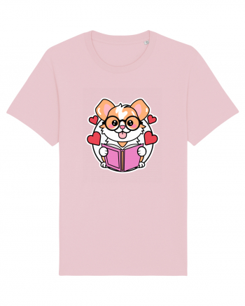 Kawaii Dog Reading A Book Cotton Pink