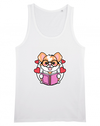 Kawaii Dog Reading A Book White