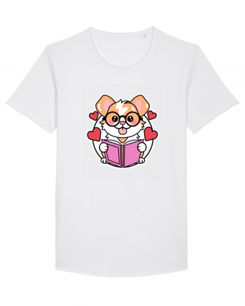 Kawaii Dog Reading A Book White