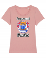 Kawaii Dog Reading A Book Tricou mânecă scurtă guler larg fitted Damă Expresser