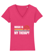Music Is My Therapy Tricou mânecă scurtă guler V Damă Evoker