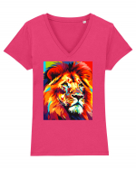 Lion Pop Art Tricou mânecă scurtă guler V Damă Evoker