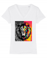 Lion Pop Art Tricou mânecă scurtă guler V Damă Evoker