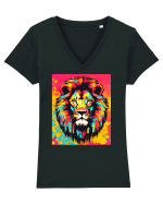 Lion Pop Art Tricou mânecă scurtă guler V Damă Evoker