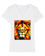 Lion Pop Art Tricou mânecă scurtă guler V Damă Evoker