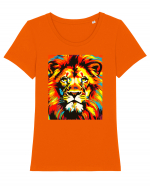 Lion Pop Art Tricou mânecă scurtă guler larg fitted Damă Expresser