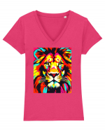 Lion Pop Art Tricou mânecă scurtă guler V Damă Evoker