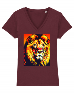 Lion Pop Art Tricou mânecă scurtă guler V Damă Evoker