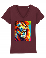 Lion Pop Art Tricou mânecă scurtă guler V Damă Evoker