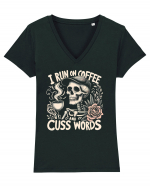 I Run On Coffee and Cuss Words Tricou mânecă scurtă guler V Damă Evoker