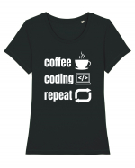 Funny Coding Tricou mânecă scurtă guler larg fitted Damă Expresser