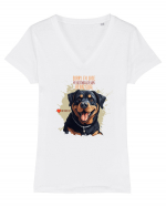 SORRY I`M LATE - Rottweiller Tricou mânecă scurtă guler V Damă Evoker