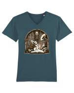 Vintage Steampunk Easter Rabbit Tricou mânecă scurtă guler V Bărbat Presenter