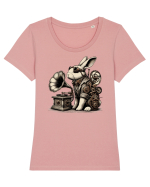 Vintage Steampunk Easter Rabbit Tricou mânecă scurtă guler larg fitted Damă Expresser