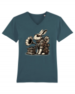 Vintage Steampunk Easter Rabbit Tricou mânecă scurtă guler V Bărbat Presenter
