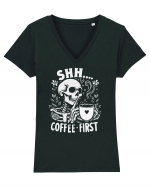 Shh Coffee First Tricou mânecă scurtă guler V Damă Evoker