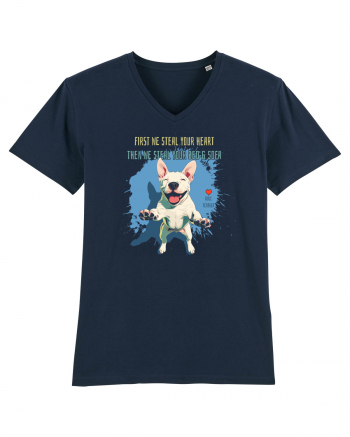 FIRST WE STEAL YOUR HEART, THEN YOUR BED & SOFA - Bull Terrier French Navy