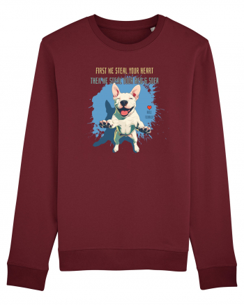 FIRST WE STEAL YOUR HEART, THEN YOUR BED & SOFA - Bull Terrier Burgundy