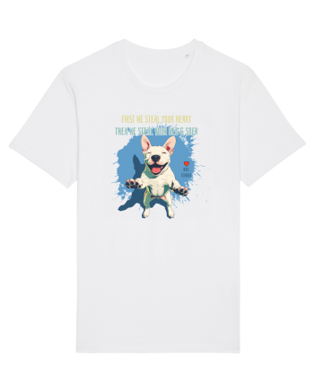 FIRST WE STEAL YOUR HEART, THEN YOUR BED & SOFA - Bull Terrier White