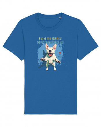 FIRST WE STEAL YOUR HEART, THEN YOUR BED & SOFA - Bull Terrier Royal Blue