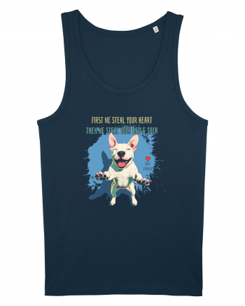 FIRST WE STEAL YOUR HEART, THEN YOUR BED & SOFA - Bull Terrier Navy