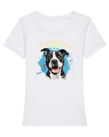 DANGEROUS TO LEAVE PITTBULLS WITH KIDS, KIDS  ARE SCARY - Pitbull White