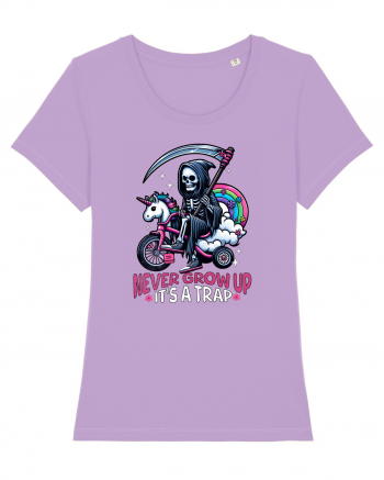 Ilustrație schelet amuzant călare pe un triciclu Lavender Dawn