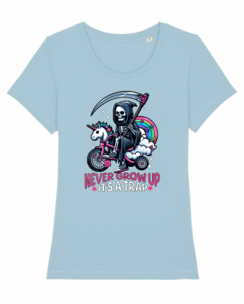 Ilustrație schelet amuzant călare pe un triciclu Sky Blue